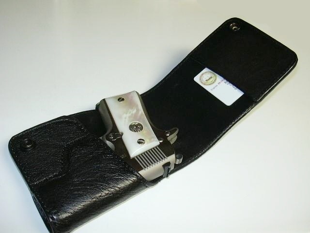 Ostrich wallet holster for a small Colt Mustang