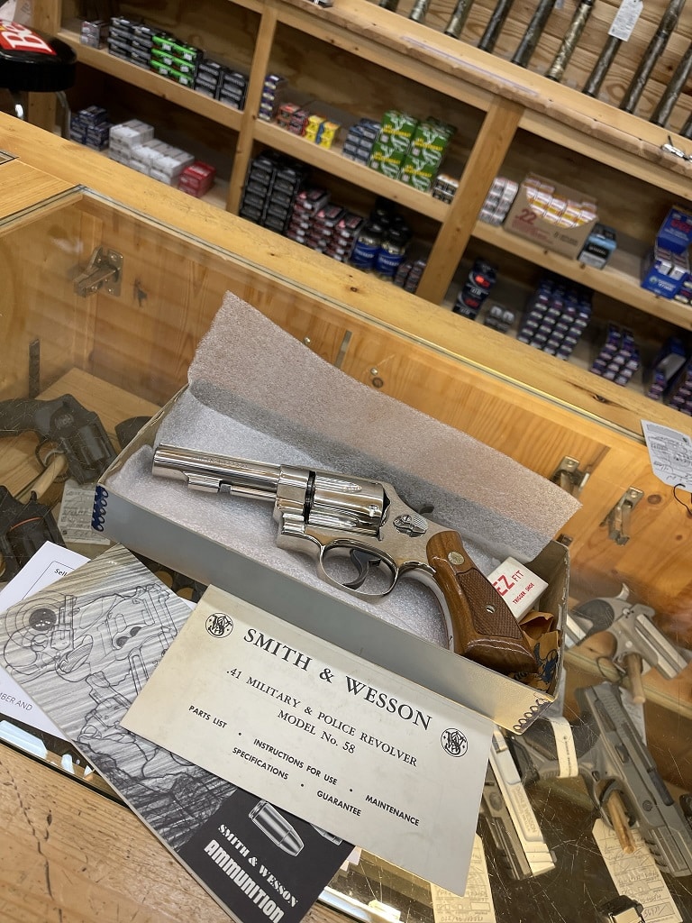 Nickel Smith & Wesson Model 58 .41 Magnum revolver