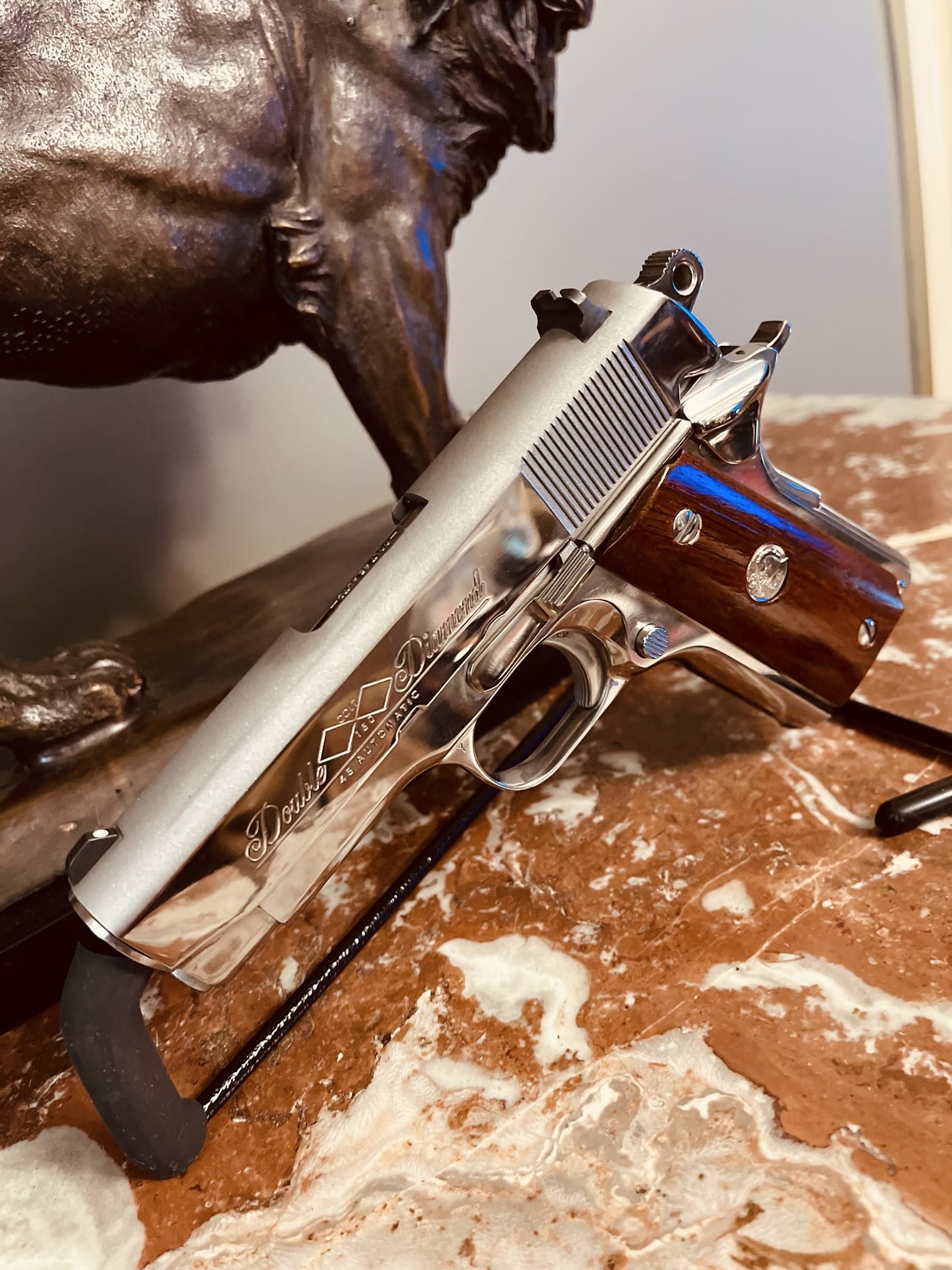 Close-up of Colt Double Diamond finish