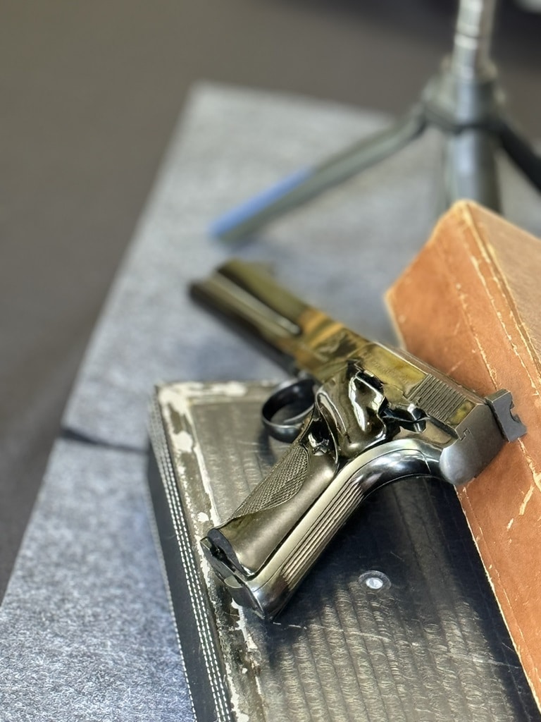 Colt Woodsman Match Target grip and frame detail